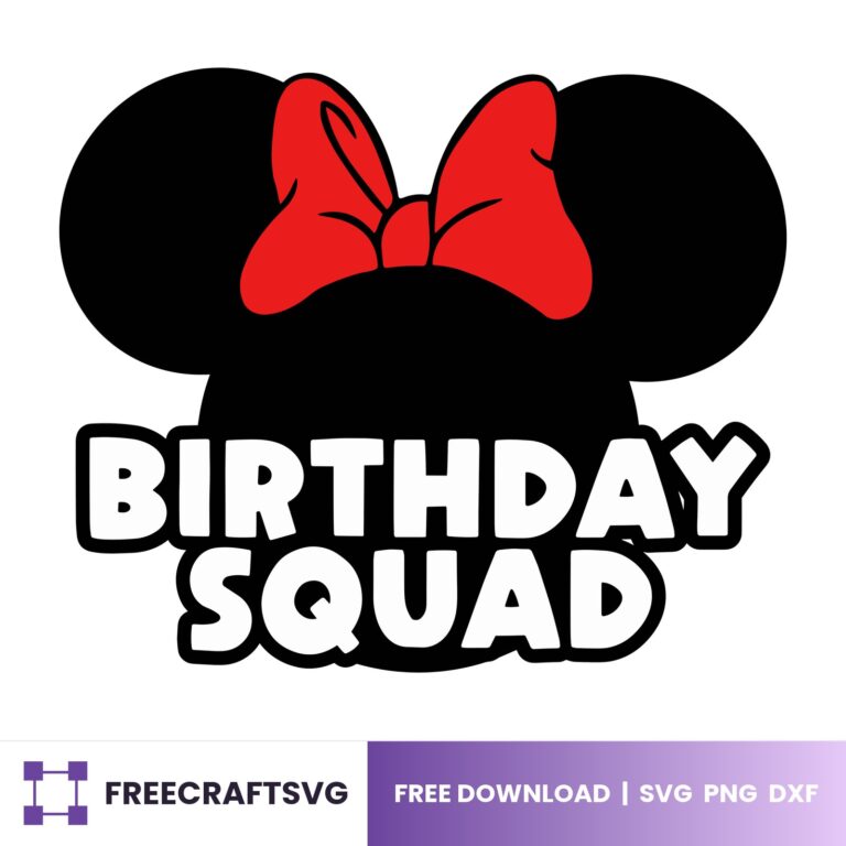 Birthday Squad, Minnie Head Birthday Shirt Design – Free SVG, PNG & DXF for Cricut, Silhouette & Sublimation