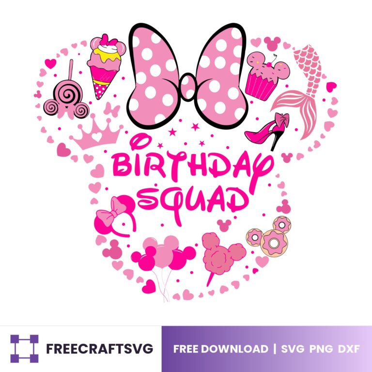 Birthday Squad Minnie Mouse, Minnie Birthday Squad Shirt Design – Free SVG, PNG & DXF for Cricut, Silhouette & Sublimation