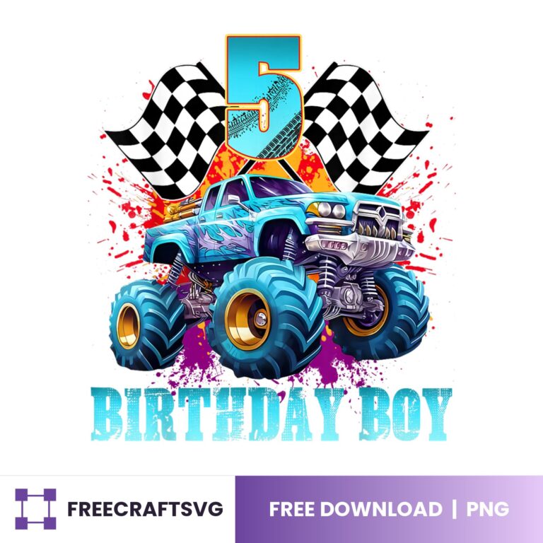 Five Birthday Boy Monster Truck PNG