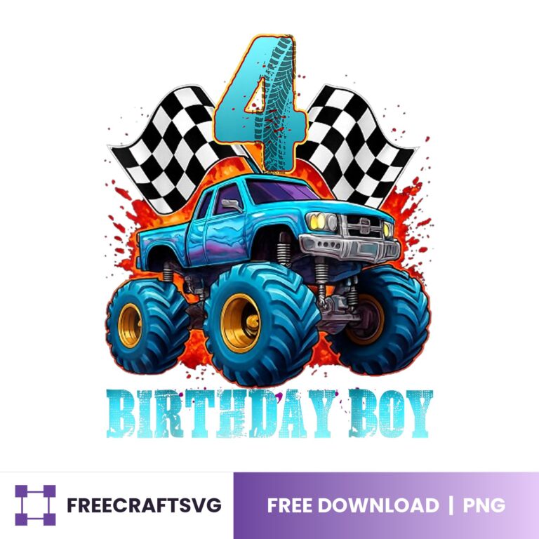 Four Birthday Boy Monster Truck PNG