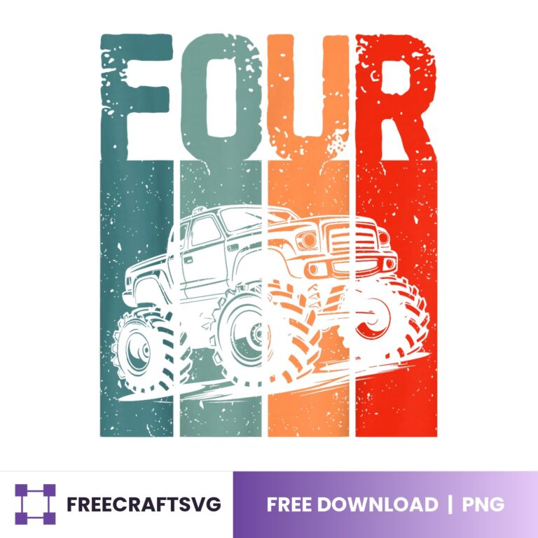 Four Retro Truck Birthday PNG