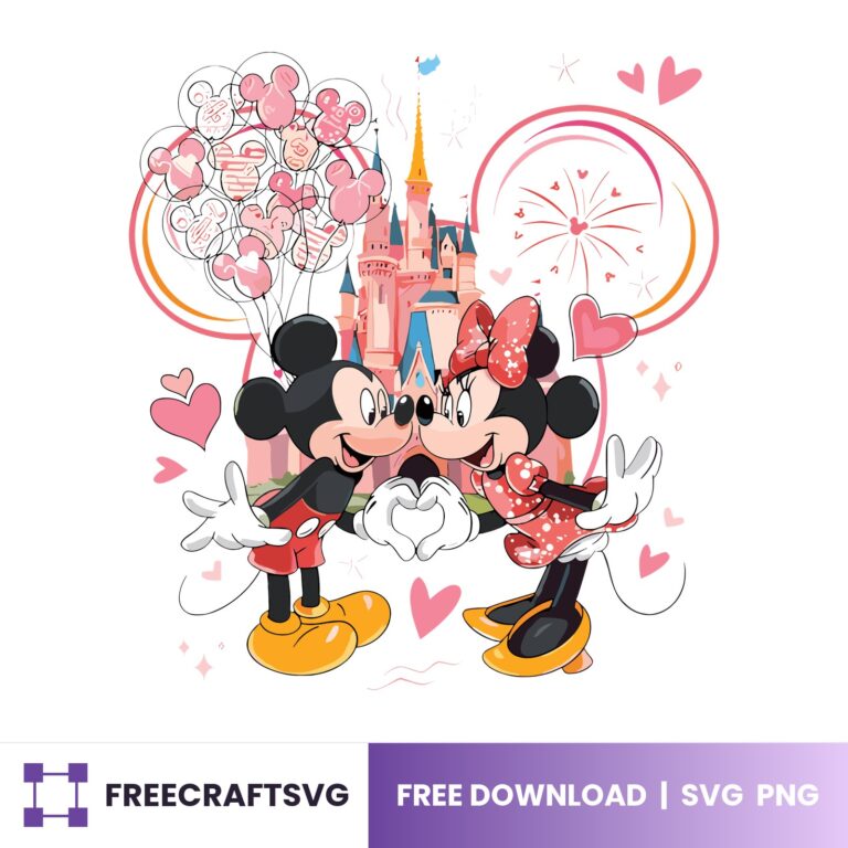 Mickey Minnie Love Castle, Disney Couple Clipart, Disneyland Heart Balloons Art SVG