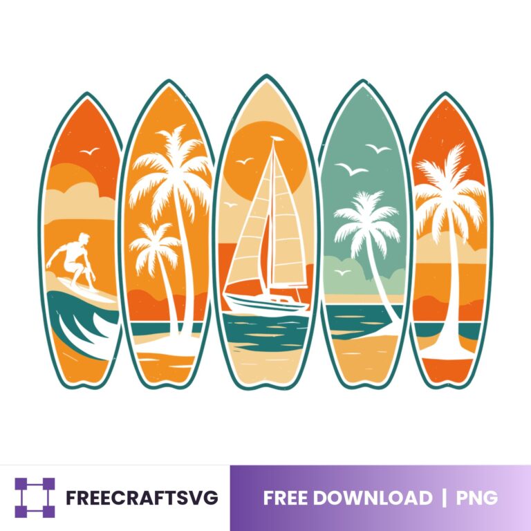 Retro Surfboards Summer PNG free download for Cricut and Silhouette