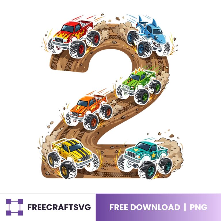 Two Monster Truck Birthday Number PNG free download for Cricut and Silhouette